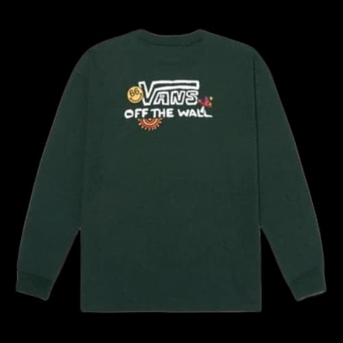 Vans Back Logo Printing Round Neck Long Sleeves Green