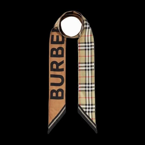 Burberry (W) Vintage Check Logo Print Silk Skinny Scarf Archive Beige