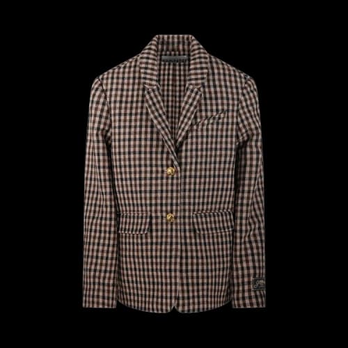 GANNI Check Wool Mix Oversized Blazer 'Chicory Coffee'