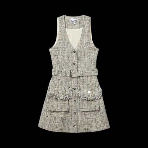 GANNI Summer Tweed Belt Mini Dress 'Alaskan Blue'