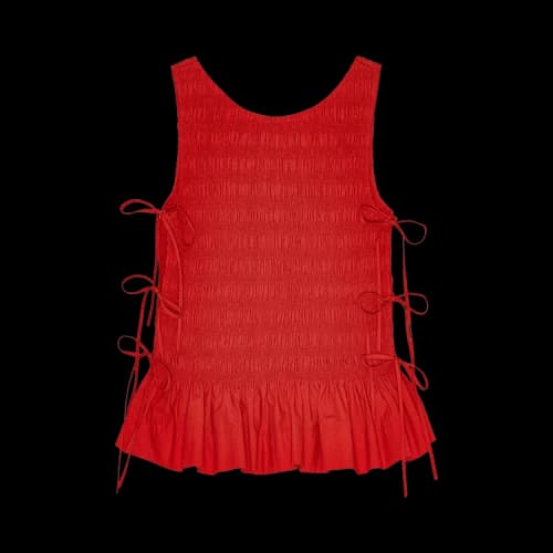 GANNI Cotton Poplin Smock Tie String Top 'Racing Red'