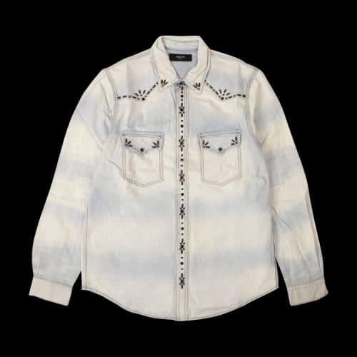 Amiri Bleached Studded Denim Shirt 'Blue'