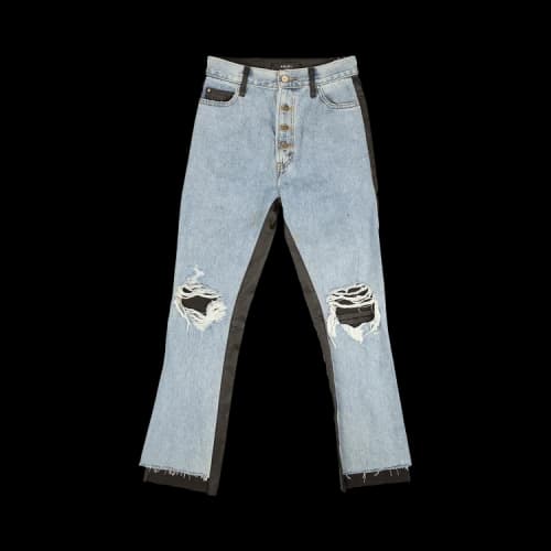 Amiri Baggy Leather And Denim Pants 'Black/Blue'