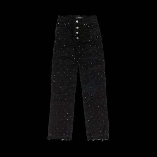 Amiri Crystal-Embellished Frayed Hem Straight Jeans 'Black'