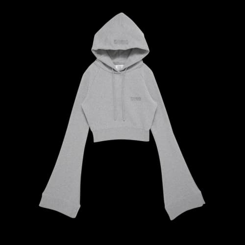 Vetements Flared Sleeve Cropped Hoodie 'Grey Melange'