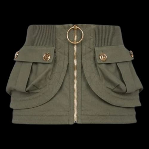 Balmain Short Low-Rise Denim Skirt With Pockets 'Khaki'
