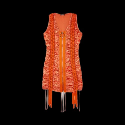 Balmain Short Zipped Lace-Up Satin Dress 'Orange'