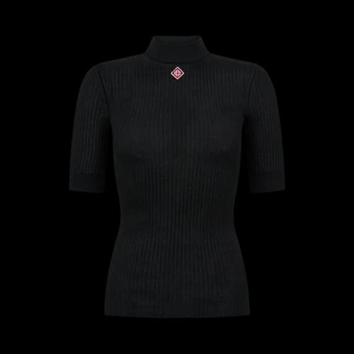 Casablanca Rib High Neck Top 'Black'