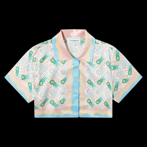 Casablanca Ping Pong Print Cropped Silk Shirt 'Multicolor'