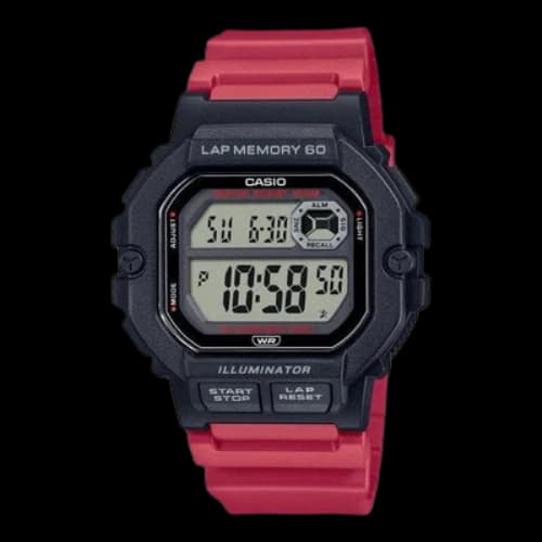 CASIO Fashion Stylish Quartz Watch Numeric Resin Strap Red/Black
