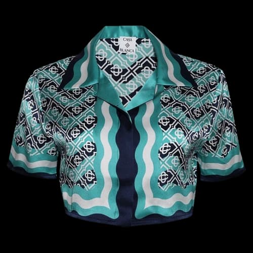 Casablanca Monogram Wave Cropped Silk Shirt 'Turquoise'
