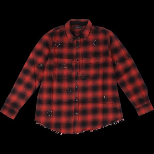 Amiri Plaid Flannel Crystal Stars Loose Fit Button Down Top 'Red'