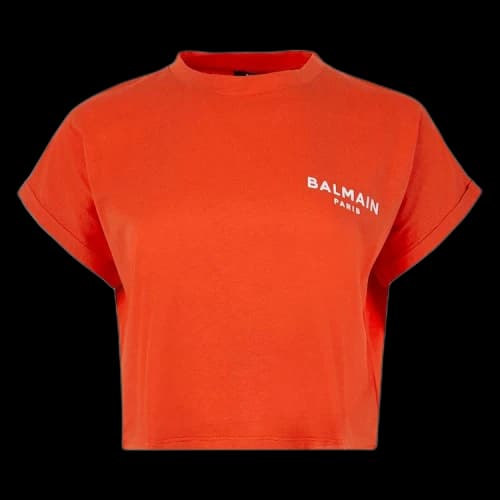 Balmain Cropped Short-Sleeve Flock Detail T-Shirt 'Orange'