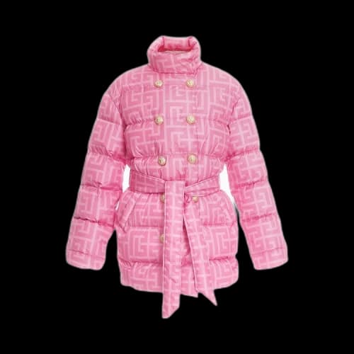 Balmain x Barbie Monogram-Print Double-Breasted Coat 'Pink'