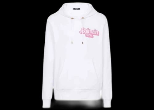 Balmain x Barbie - Cotton Sweatshirt White with Pink Balmain Logo Print
