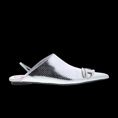 Diesel D-Venus B Sling Back Mule Patent Snake Effect Silver (Women's)