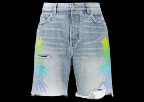 AMIRI Patchwork Embroidered Denim Shorts Blue
