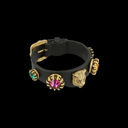 Gucci Tiger Head/Crystal Leather Bracelet 'Gold'