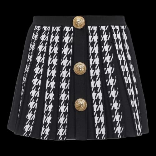 Balmain Houndstooth Pleated Knit Mini Skirt 'Noir/Blanc'