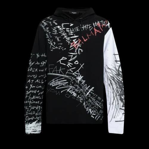 Balmain Graffiti Print Pullover Hoodie 'Black'