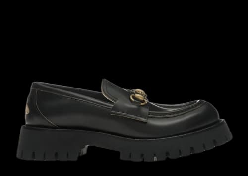 Gucci Lug Horsebit 30mm Platform Loafer Black Leather
