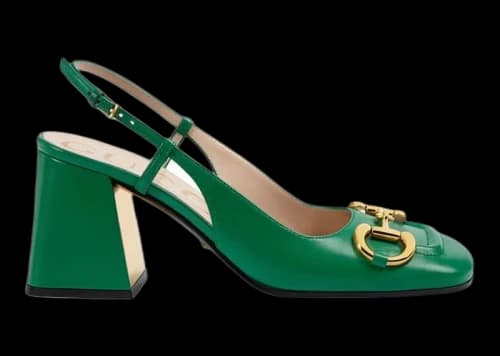 Gucci Horsebit 75mm Heeled Slingback Bright Green Leather