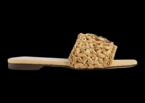 Gucci Double G Slide Sandal Woven Raffia