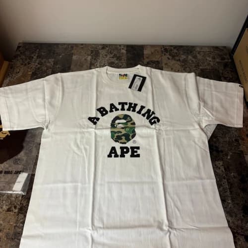 BAPE A Bathing Ape ABC Camo College Tee White x Green