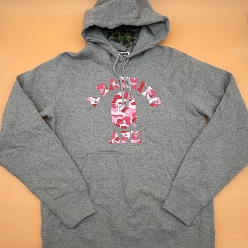 BAPE A Bathing Ape Logo Pullover ABC Pink Hoodie Grey