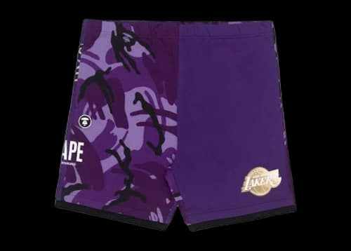 BAPE x NBA Style Ape Face Camo Los Angeles Lakers Sweat Shorts Purple
