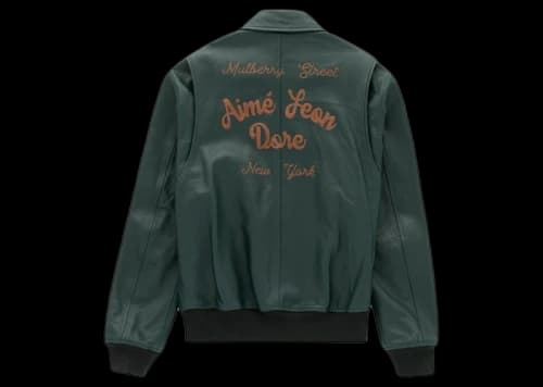Aime Leon Dore Chainstitch Leather Bomber Jacket Green