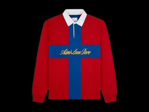 Aime Leon Dore Paneled Sail Rugby Shirt Equestrian Red