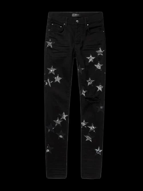 AMIRI Bandana Star Appliqued Distressed Skinny Jeans jeans