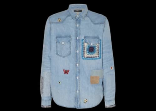 AMIRI Crochet and Patch Denim Shirt Sky Indigo