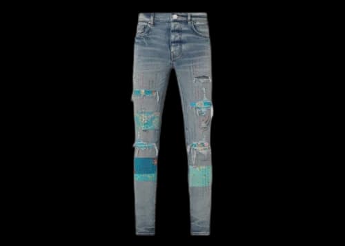 AMIRI Vintage Quilt Art Patch Skinny Jean Clay Indigo