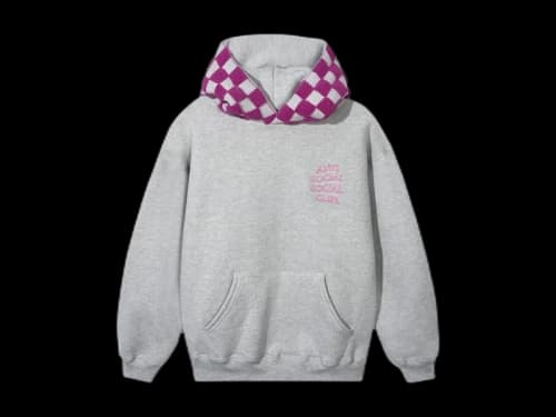 Anti Social Social Club Checkered Flag Hoodie Grey/Pink