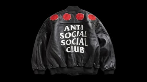 Anti Social Social Club Petal To The Metal Leather Varsity Jacket Black