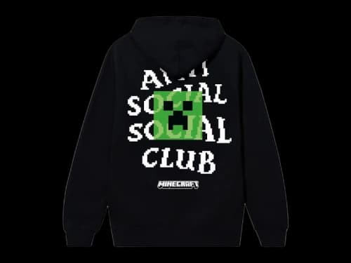 Anti Social Social Club x Minecraft Creeper Head Logo Zip Hoodie Black