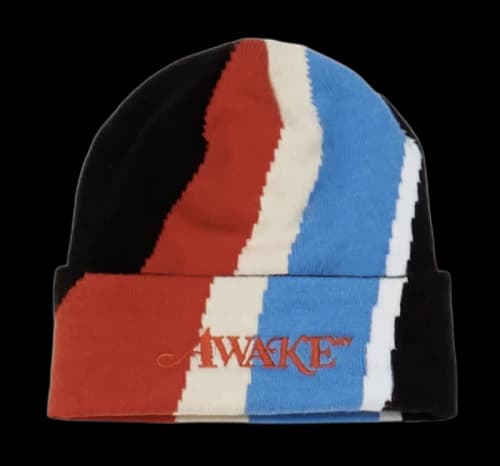 Awake Multi Stripe Intarsia Knit Classic Logo Beanie Multi Stripe Black