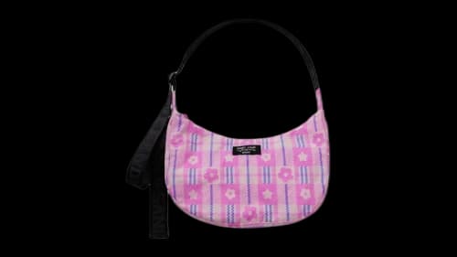 Baggu x Sandy Liang Medium Nylon Crescent Bag Market Plaid Pink