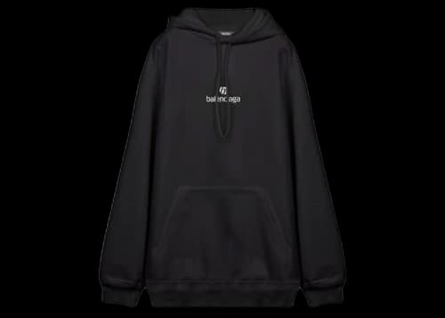 Balenciaga Embroidered Logo Hoodie Black