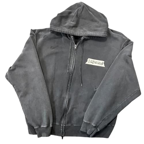 Balenciaga Masking Tape Oversized Zip-Up Hoodie Faded Black