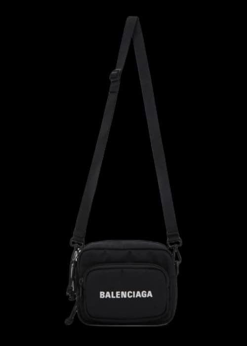 Balenciaga Wheel Logo Embroidered Camera Bag Black