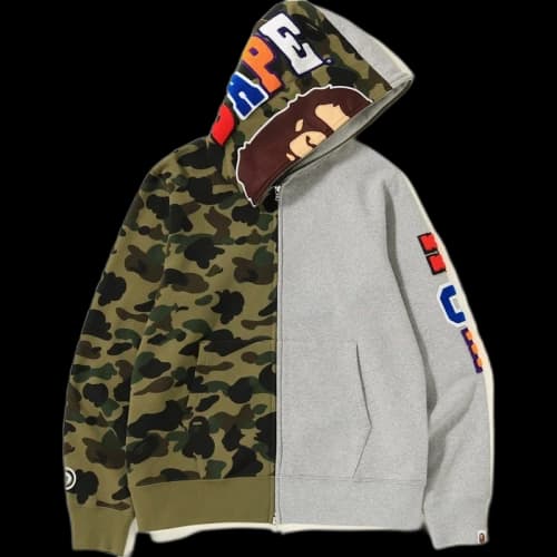 BAPE 1st Camo 2nd Ape Shark Half Full Zip Hoodie Grey/Green