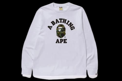 BAPE 1st Camo College L/S Tee White/Green