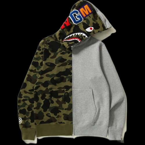 BAPE 1st Camo Half and Half Full Zip Hoodie Green/Grey