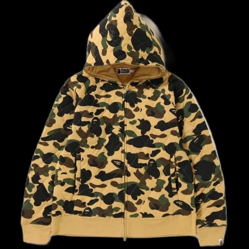 BAPE 1st Camo Quilting Wide Full Zip Hoodie Yellow