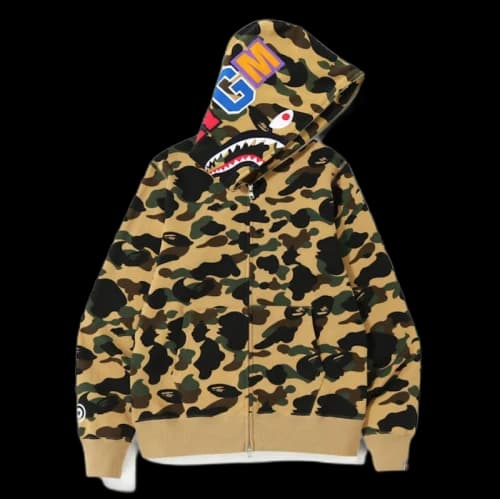 BAPE 1st Camo Shark Zip Hoodie Misted Yellow