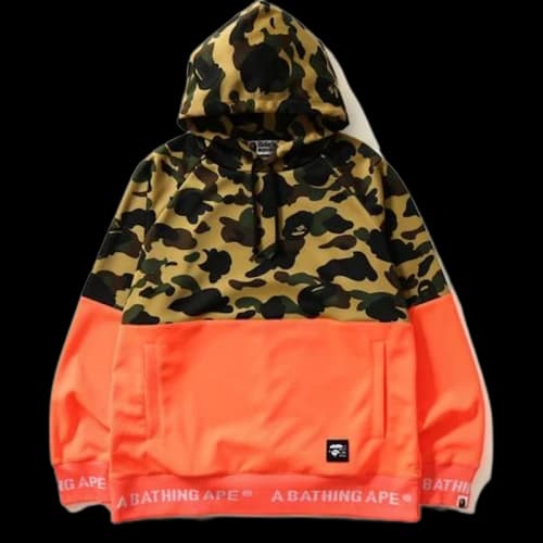 BAPE 1st Camo Wide Side Zip Pullover Hoodie Yellow/Orange