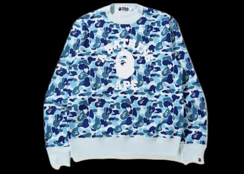 BAPE ABC Camo College Wide Crewneck Blue